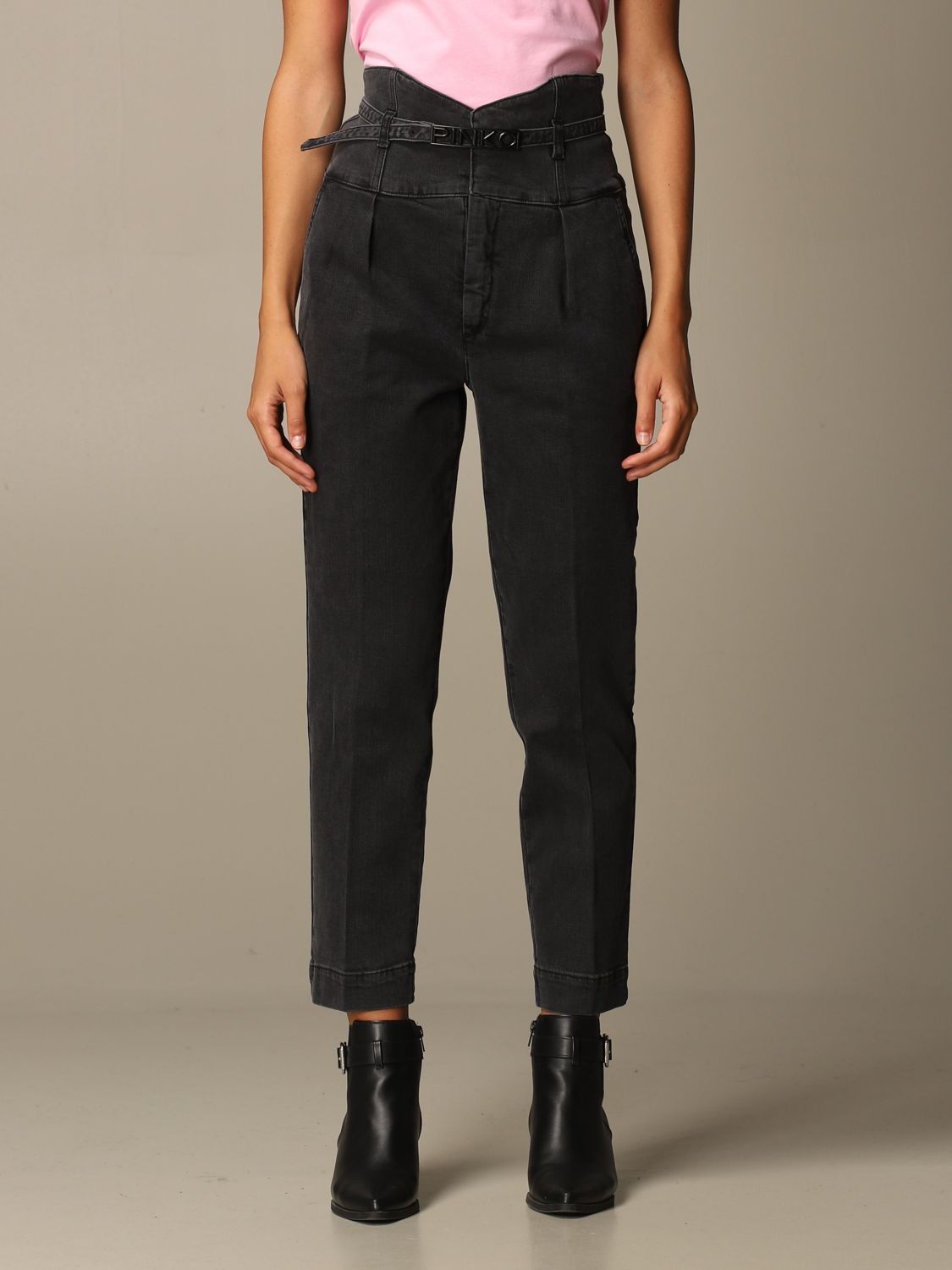 PINKO: Ariel 4 high-waisted jeans with belt - Black | Jeans Pinko ...