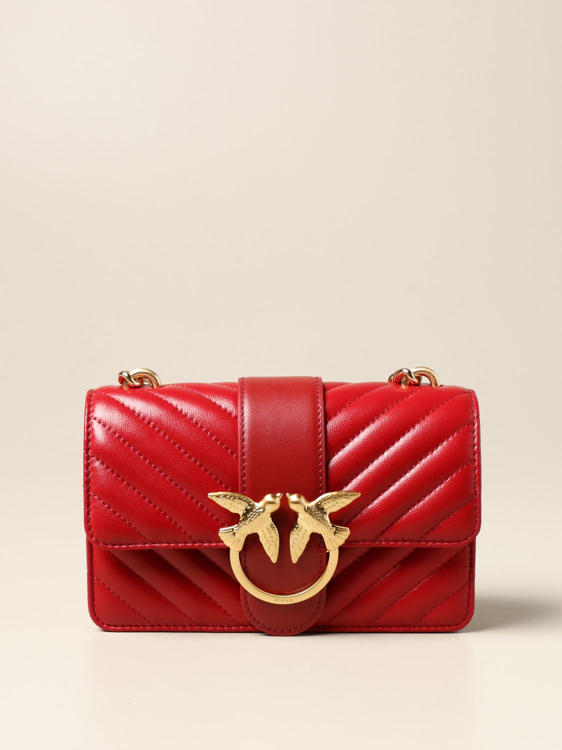 PINKO: Love Mini Icon V Quilt bag in quilted nappa - Red | Mini Bag ...