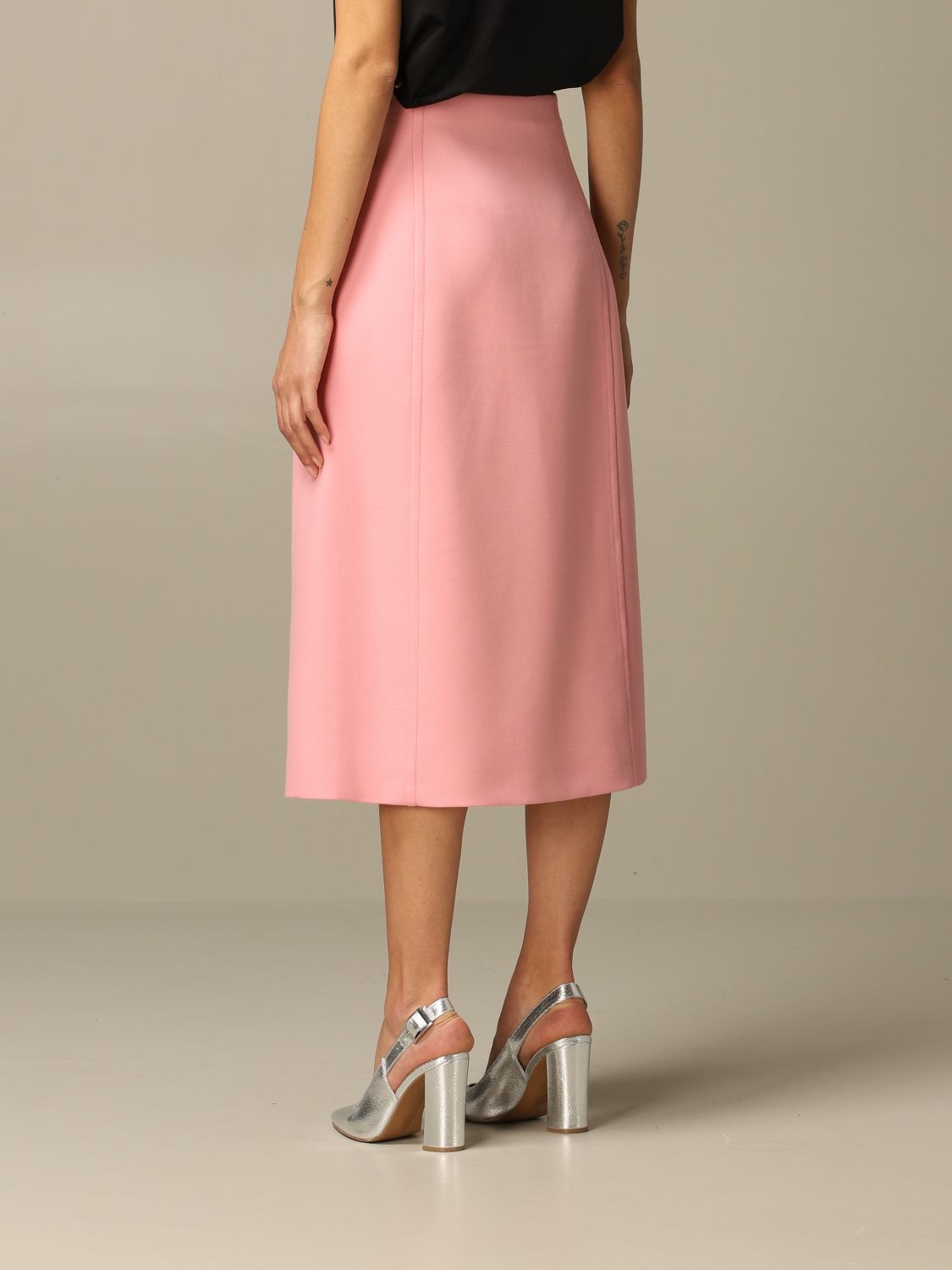 PRADA: virgin wool skirt with jewel buttons | Skirt Prada Women Pink