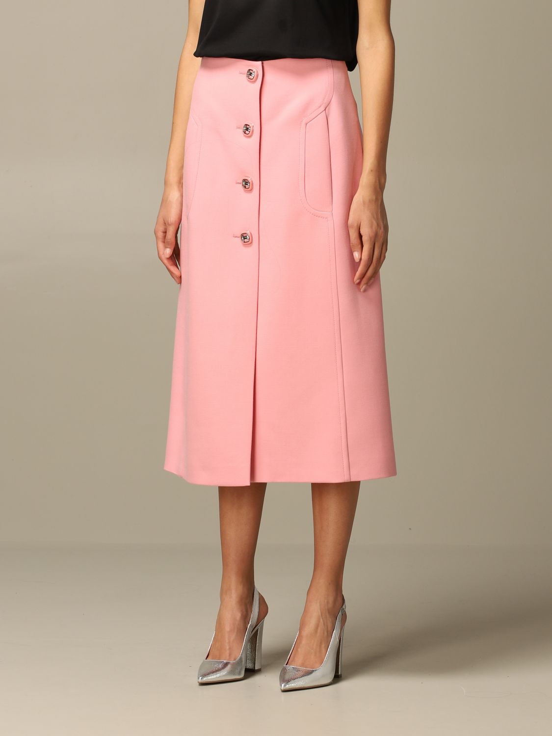 PRADA: virgin wool skirt with jewel buttons | Skirt Prada Women Pink ...