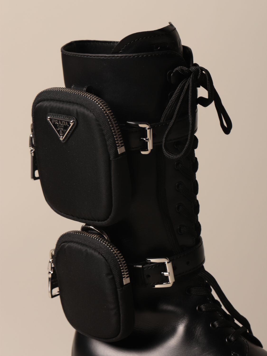 PRADA: Monolith leather ankle boot with nylon containers | Boots Prada ...