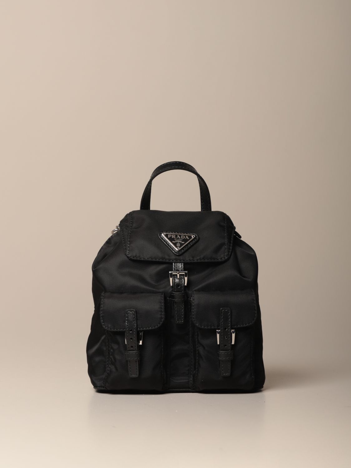 PRADA: Mini nylon backpack with triangular logo - Black | Prada backpack  1BH029 V44 online on 