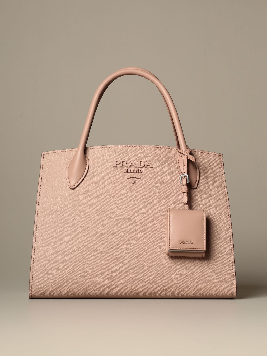 PRADA: Monochrome bag in saffiano calfskin - Blush Pink