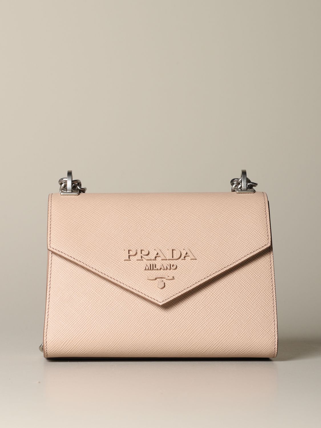 PRADA Borsa A Mano Monochrome Small Saffiano Leather Cameo Pink Beige 1BA269