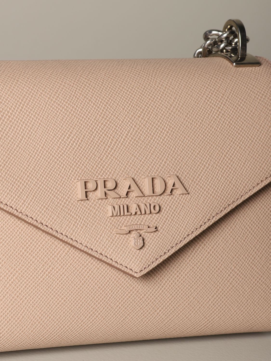 PRADA 1BD127 Logo/Crossbody monochrome Bag Chain Shoulder Bag leather pink  