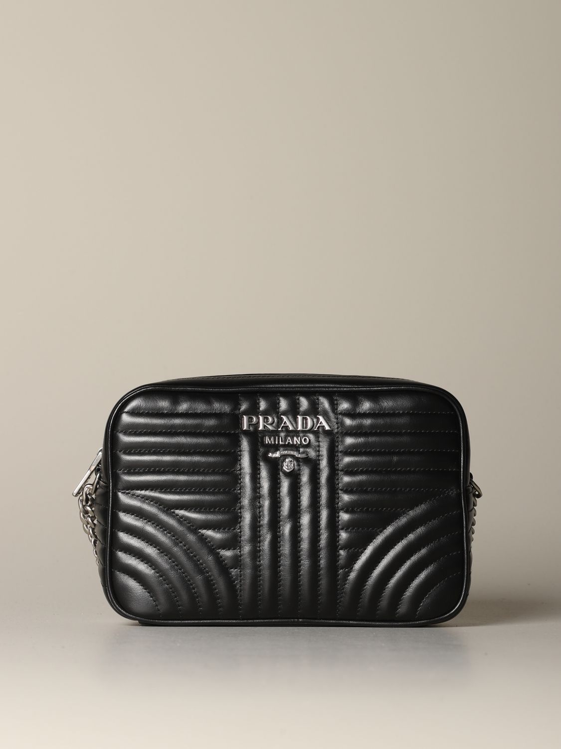 PRADA: Diagramme camera case bag in quilted leather - Black | Prada  crossbody bags 1BH083 2D91 online on 