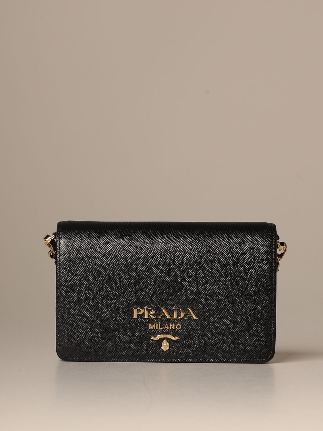 PRADA: shoulder bag in genuine saffiano leather - Black