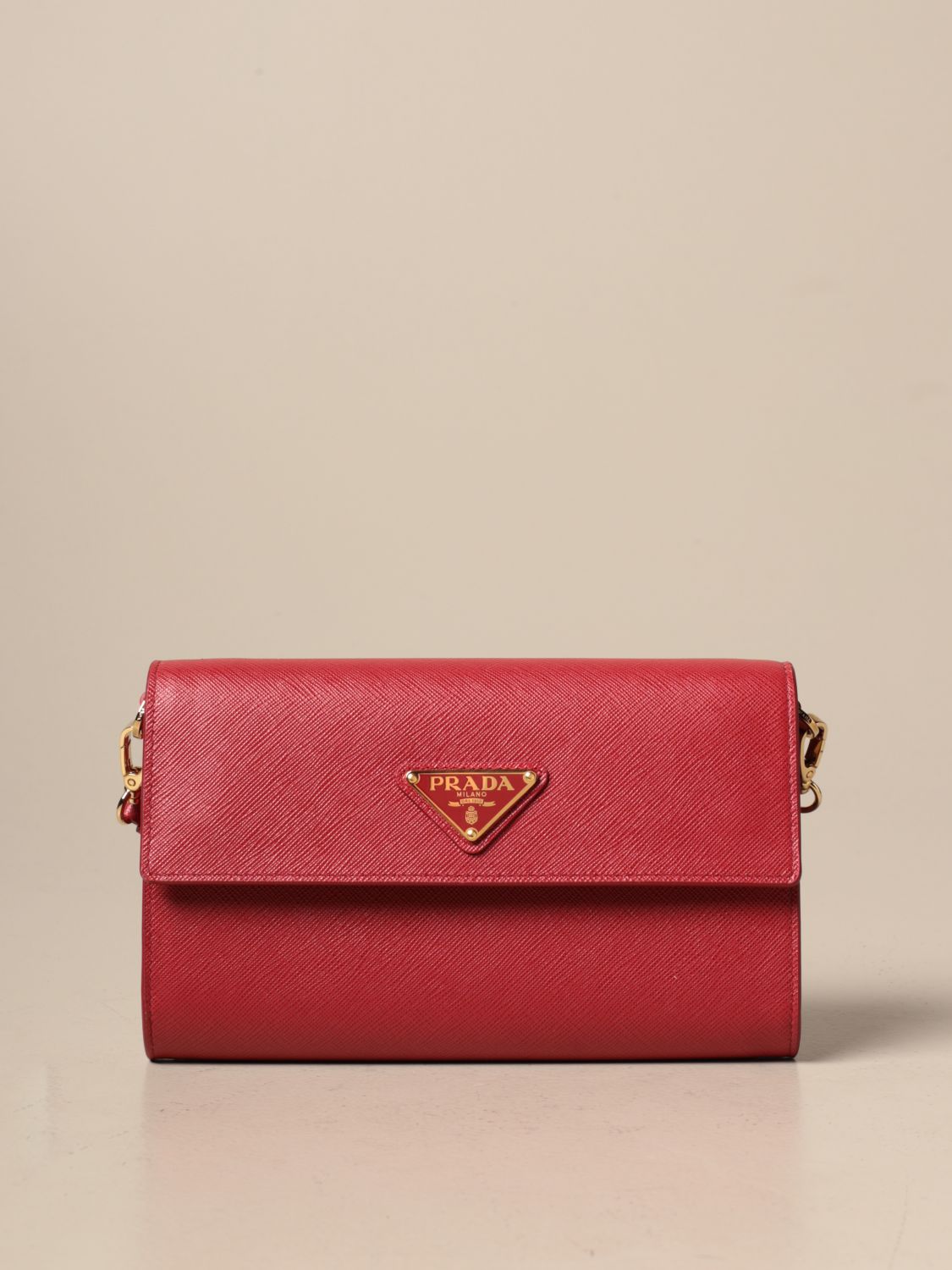 Prada Red Saffiano Wallet On Strap