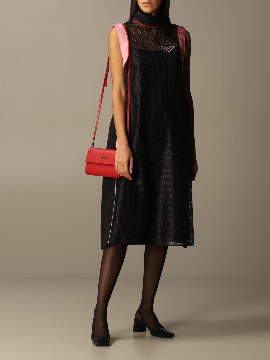 PRADA: shoulder bag in saffiano leather - Red  Prada mini bag 1MA022 053  online at