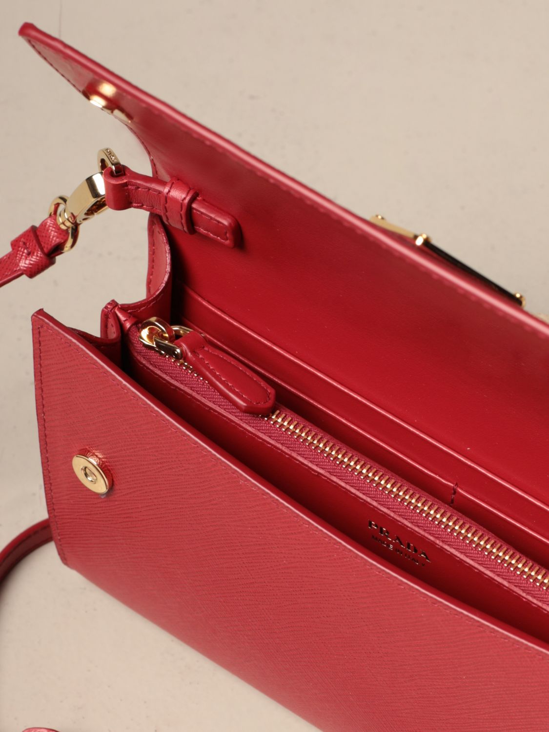 PRADA: shoulder bag in saffiano leather - Red  Prada mini bag 1MA022 053  online at