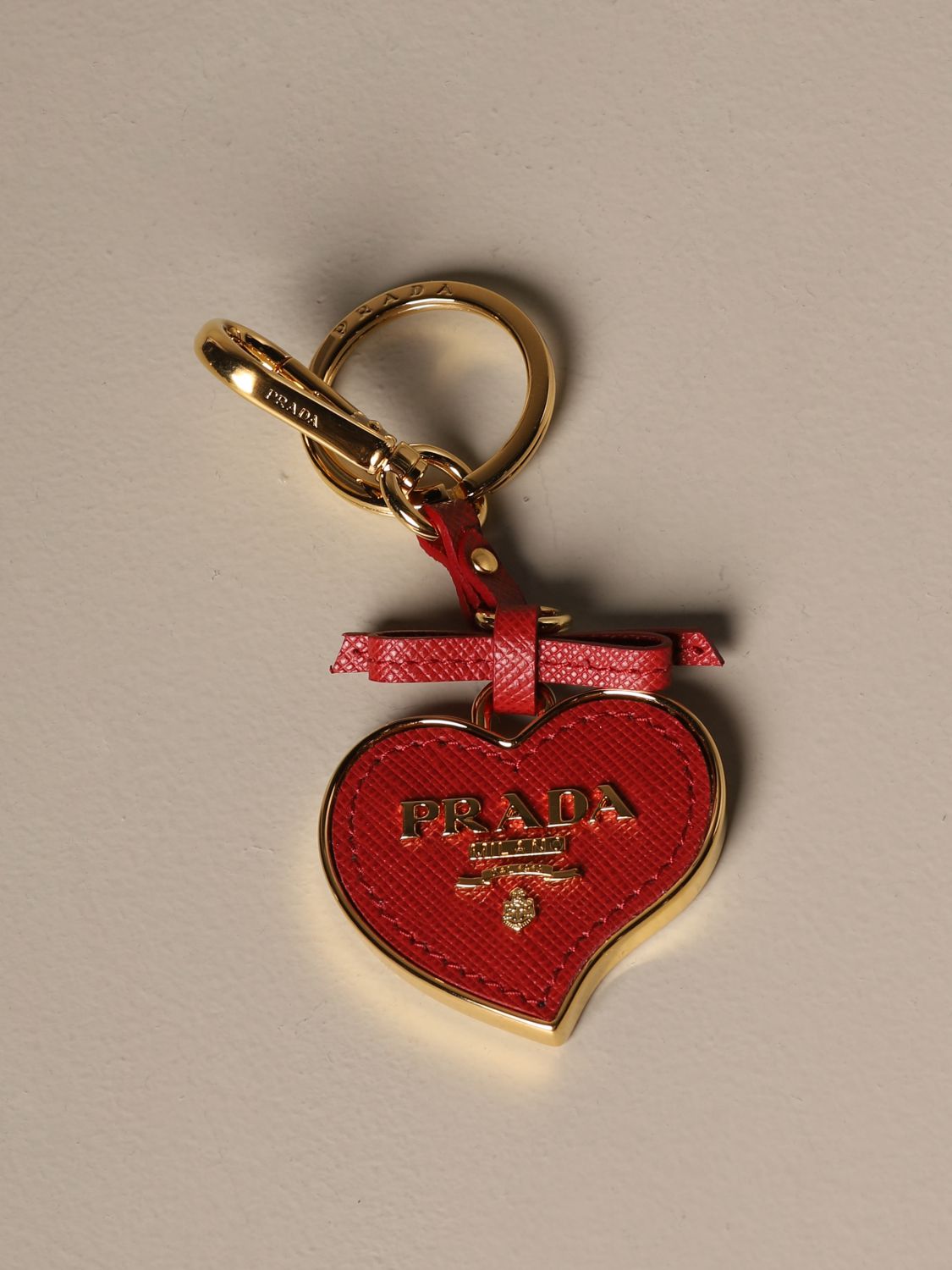 Prada key chain metal and leather - red - $276 New With Tags