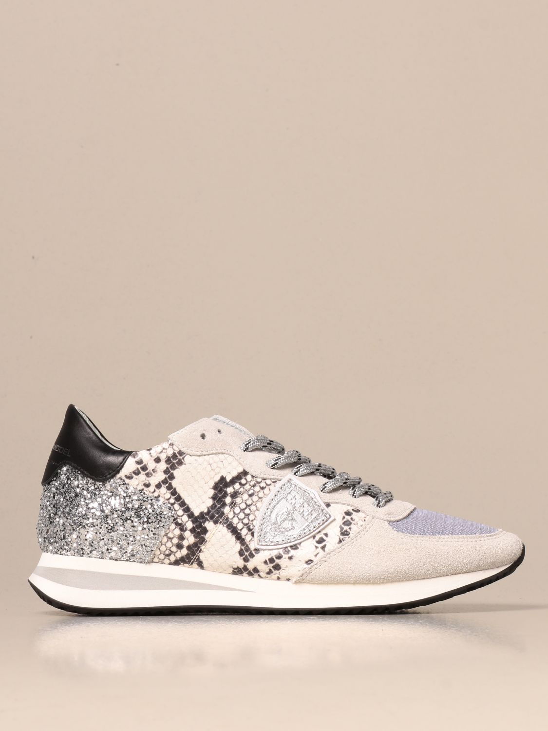 Tropez Philippe Model glitter sneakers in leather with python print