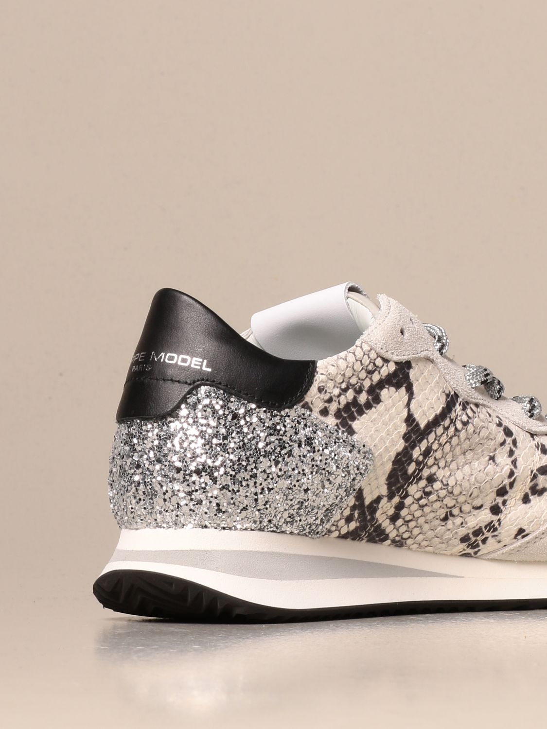 Tropez Philippe Model glitter sneakers in leather with python print