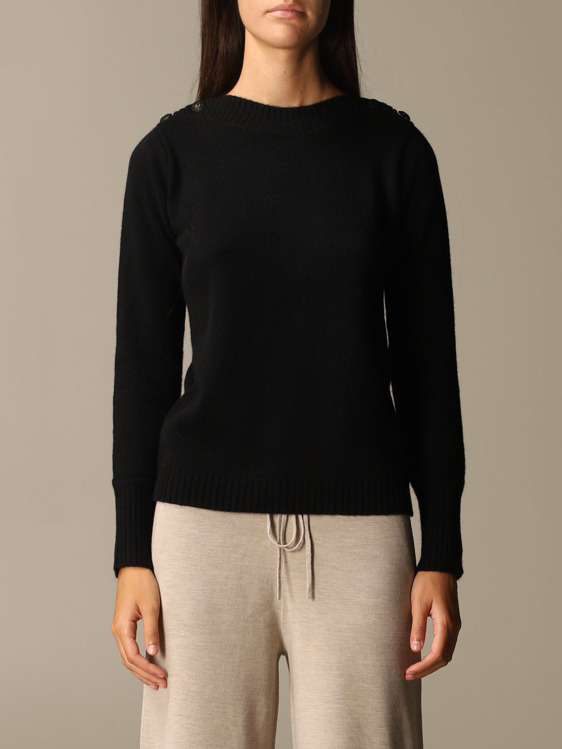 Max Mara Outlet: Pelota sweater with cashmere and wool buttons - Black ...