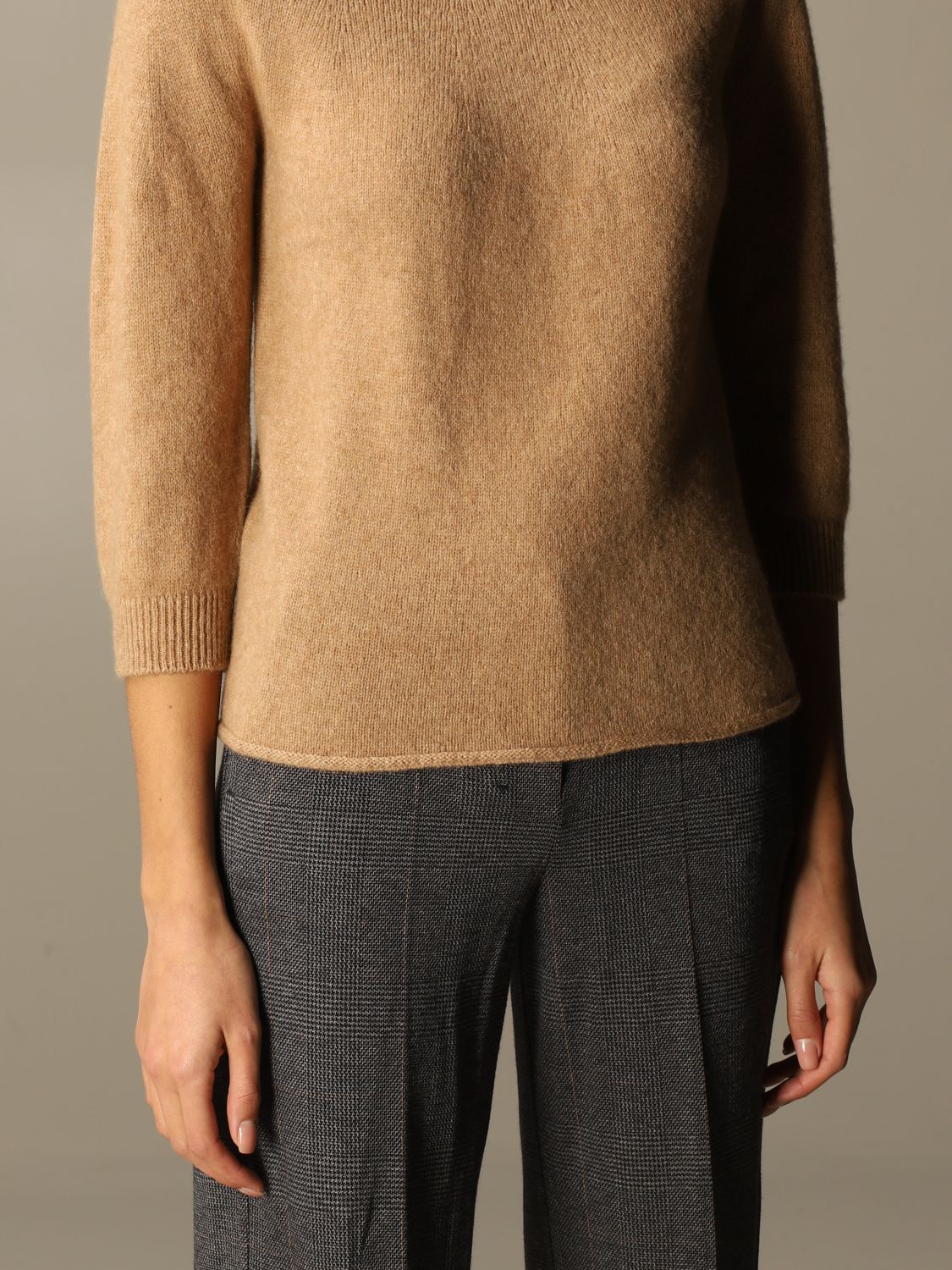 Max Mara Outlet: Campo pullover in wool and cashmere - Camel | Sweater
