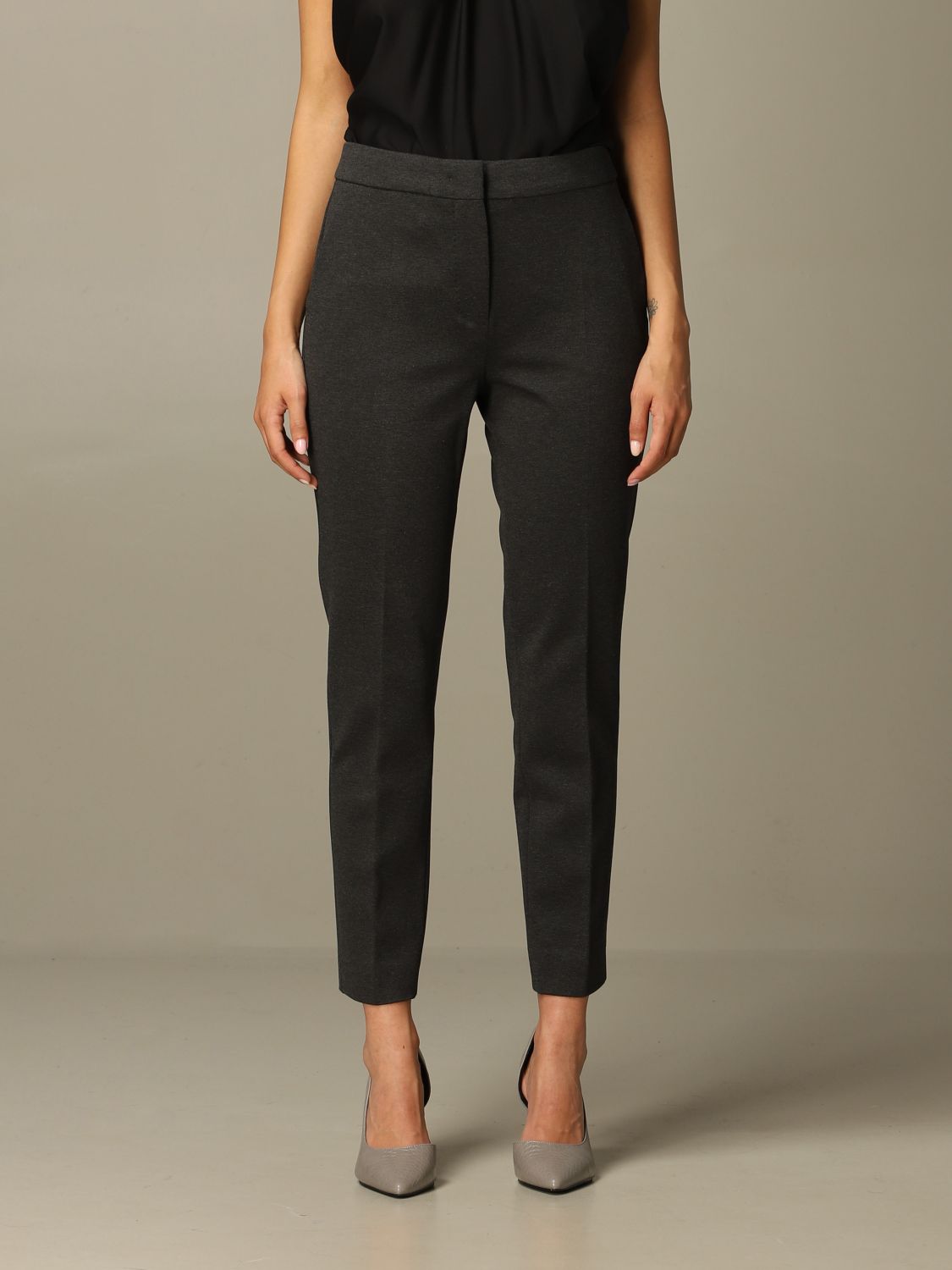 Max Mara Outlet: trousers in slim fit cotton jersey - Charcoal | Max ...