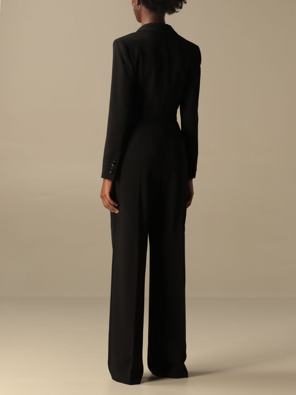 Max Mara Outlet: Gommoso jumpsuit with satin lapel and fringed belt