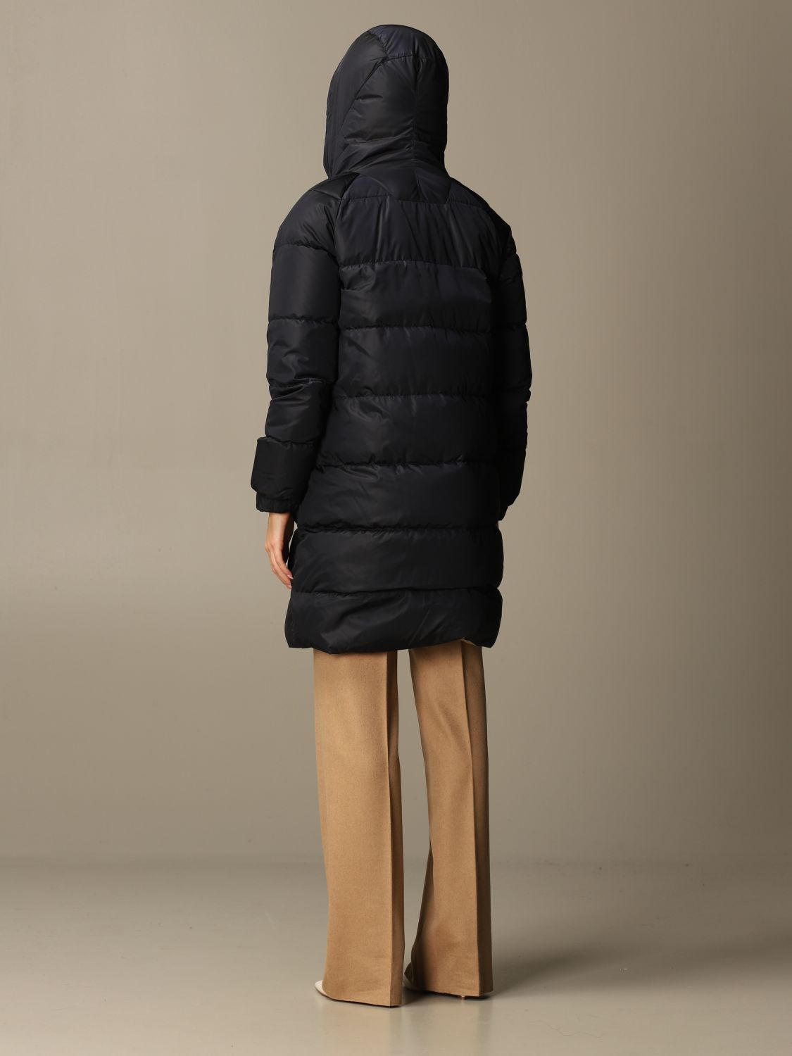 Max Mara The Cube Outlet: reversible down jacket with hood - Blue ...