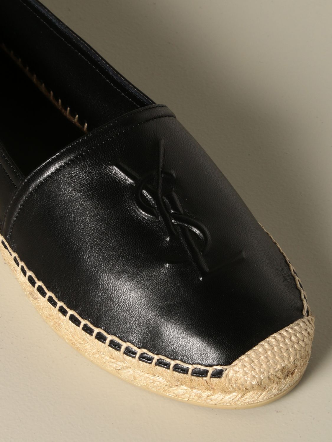 SAINT LAURENT YSL Logo Flat black leather espadrilles shoes Exclnt Cond Sz  9/40
