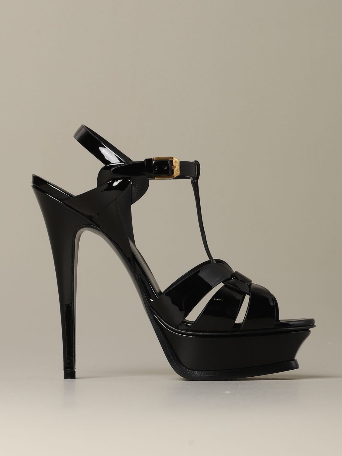 SAINT LAURENT: Tribute sandal in patent leather - Black | Saint Laurent ...