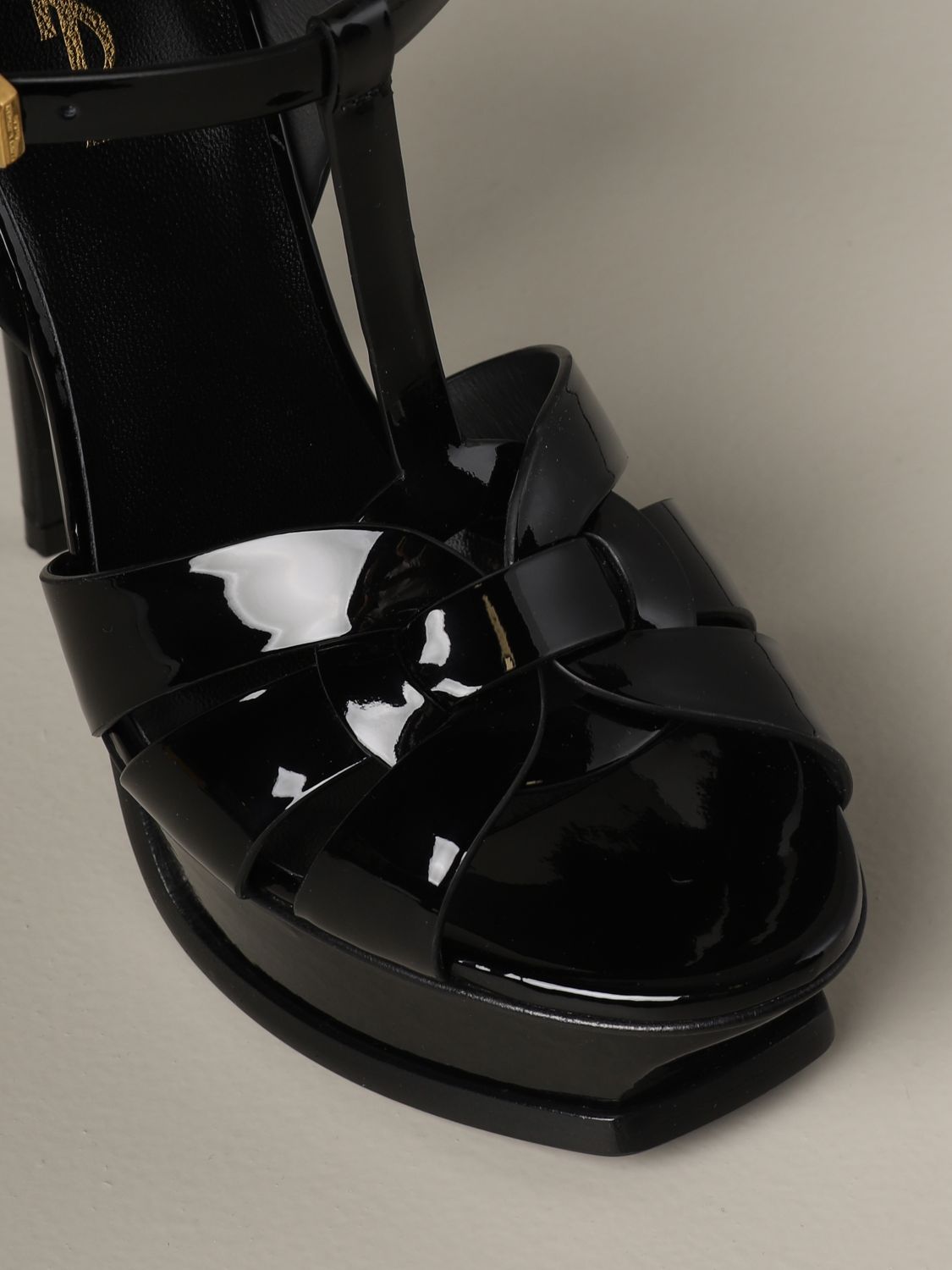 SAINT LAURENT: Tribute sandal in patent leather - Black | Saint Laurent