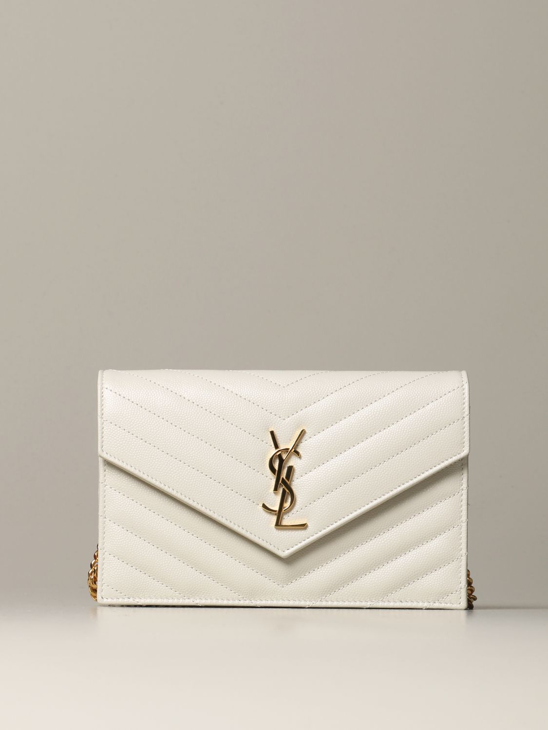 Saint Laurent Women's Large Envelope Monogram Matelassé Leather Shoulder Bag - Bianco Cream