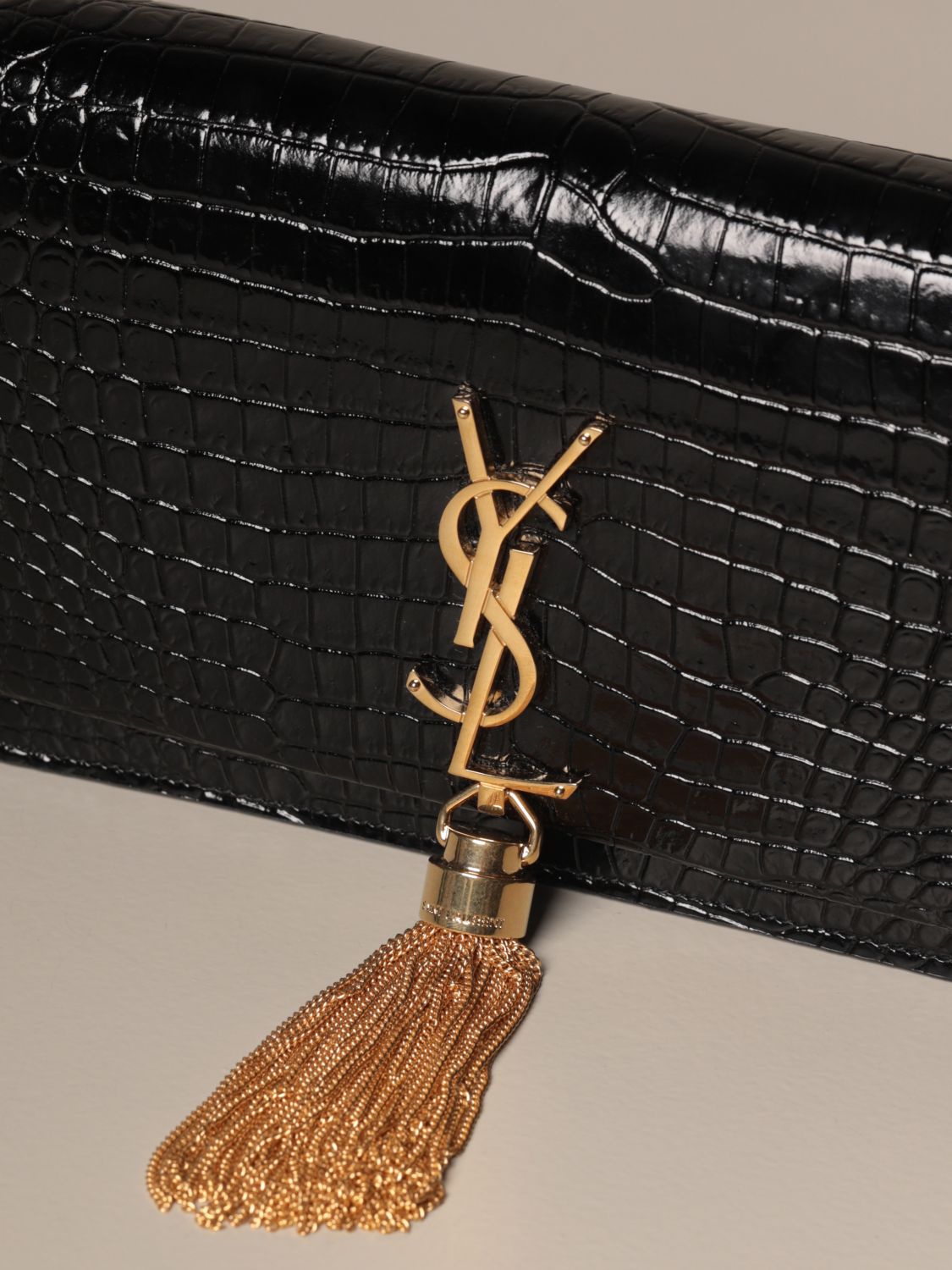 SAINT LAURENT: Kate Monogram bag in crocodile print leather - Black ...