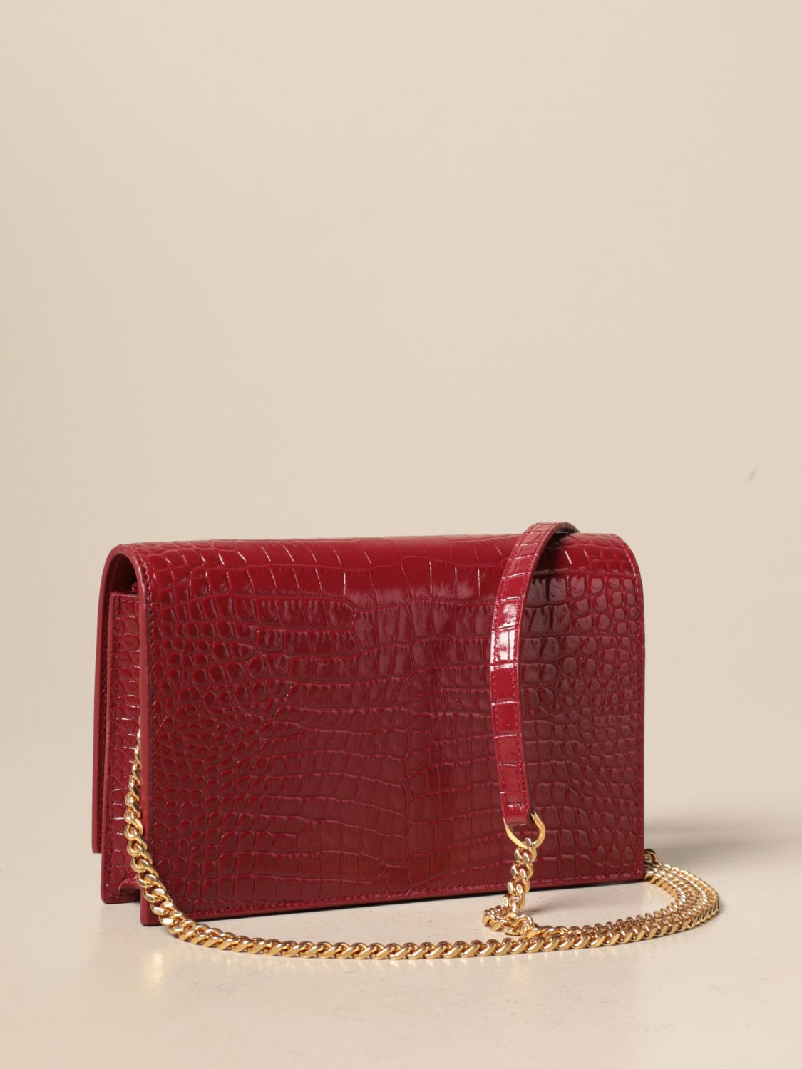 SAINT LAURENT: Kate Monogram bag in crocodile print leather - Red ...