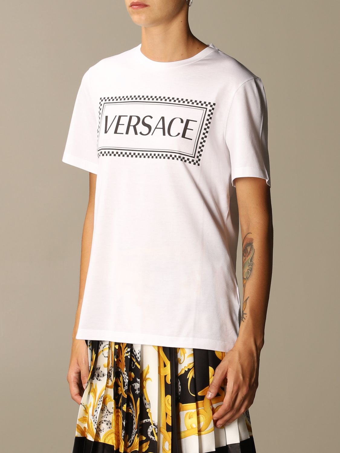 VERSACE: T-shirt with 90s Vintage logo - White | T-Shirt Versace A83915 ...