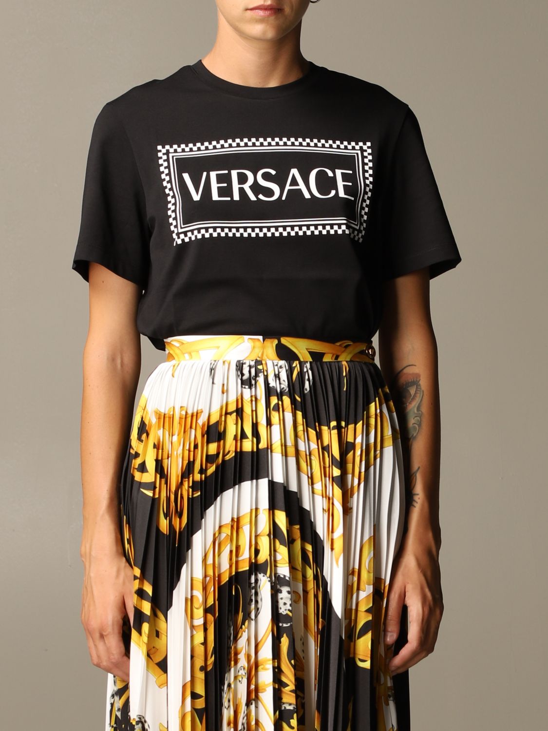 VERSACE: t-shirt for women - Black | Versace t-shirt A83915 A228806 online  at GIGLIO.COM