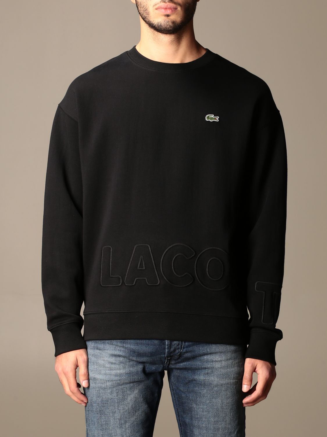 L!VE: Lacoste Live cotton sweatshirt with logo - Black | Lacoste sweatshirt SH1456 online at GIGLIO.COM