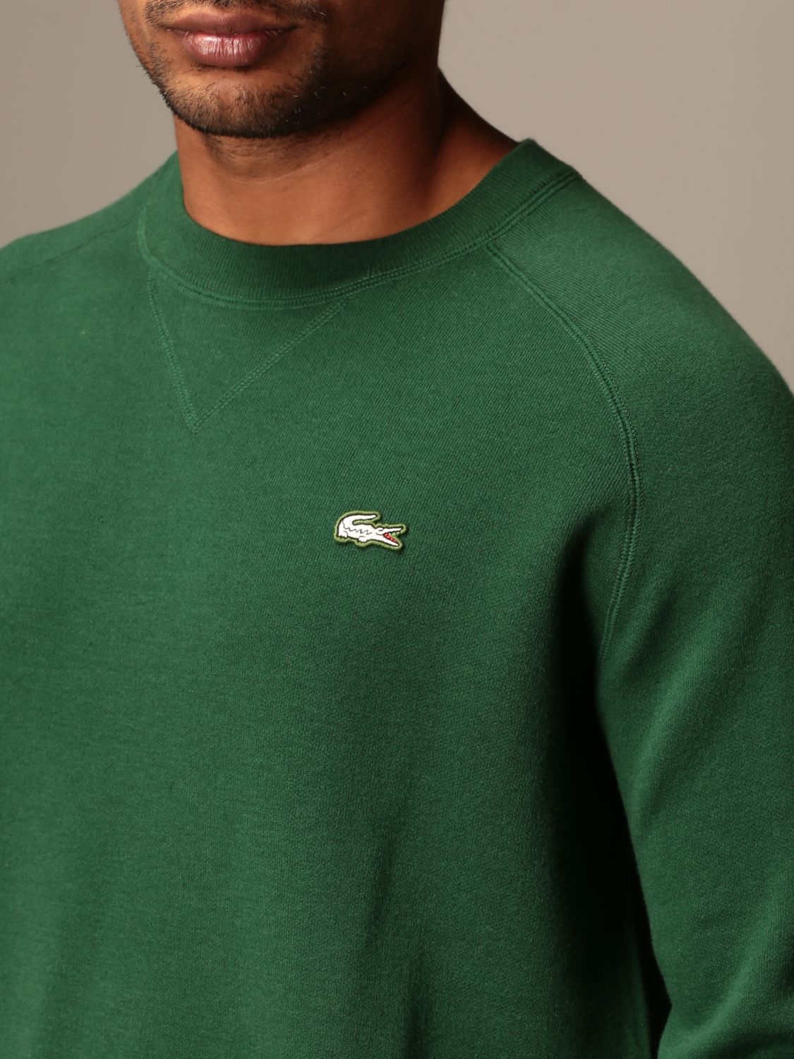 LACOSTE L!VE: Lacoste L! Ve crewneck sweater with logo - Green ...