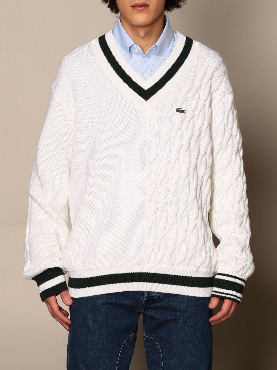 lacoste white v neck sweater