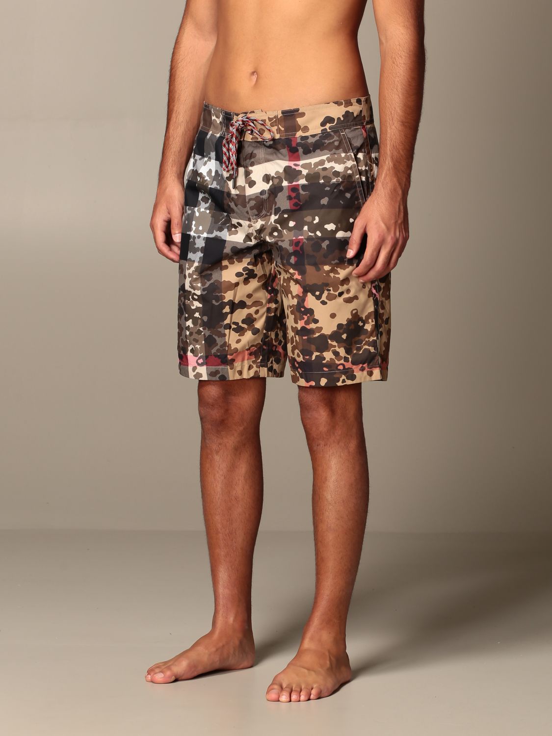 Burberry Men's Camouflage Check Cotton Tailored Shorts