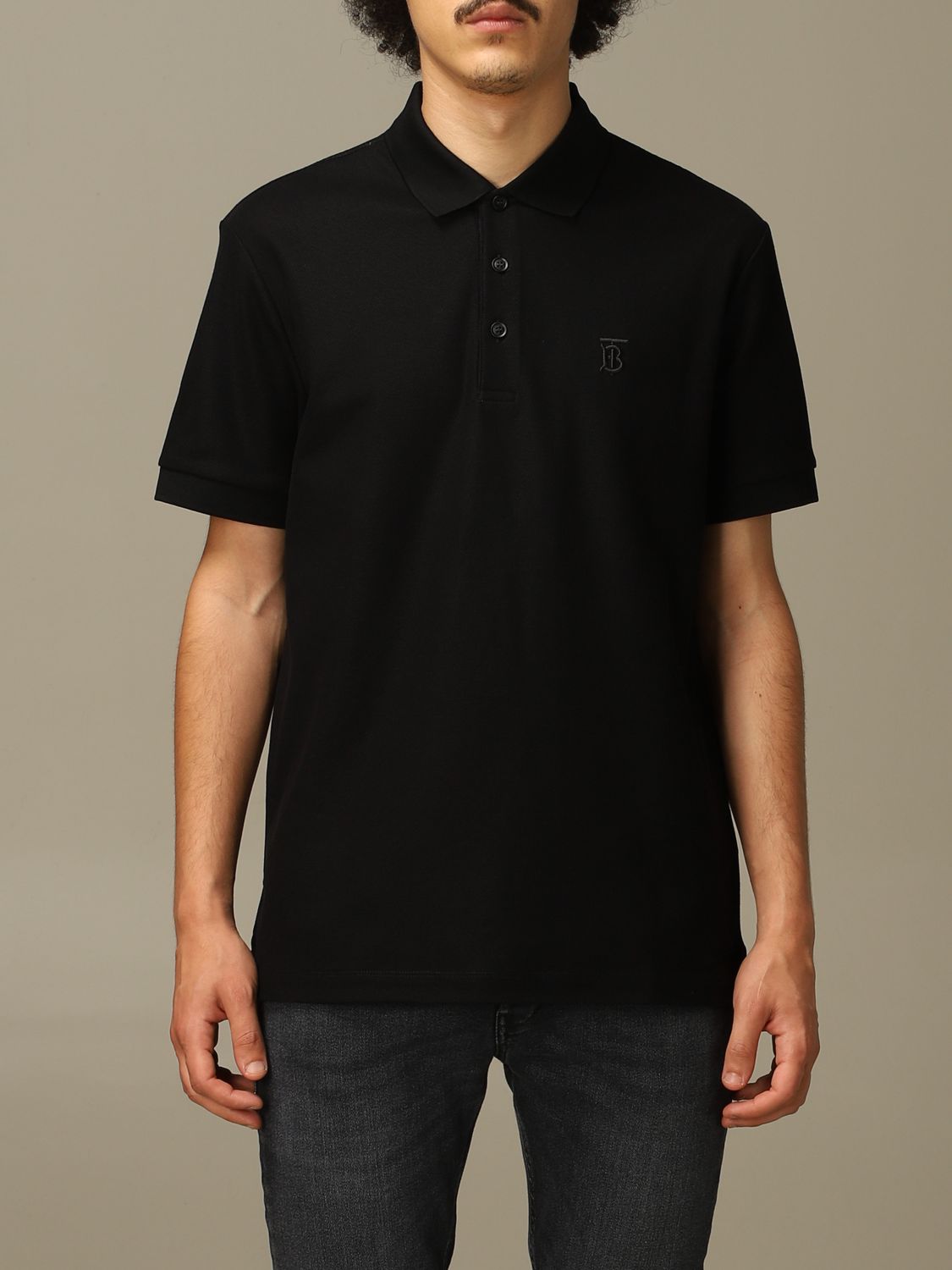 BURBERRY: Eddie polo shirt in cotton pique with TB monogram - Black | Burberry  polo shirt 8014003 online on 