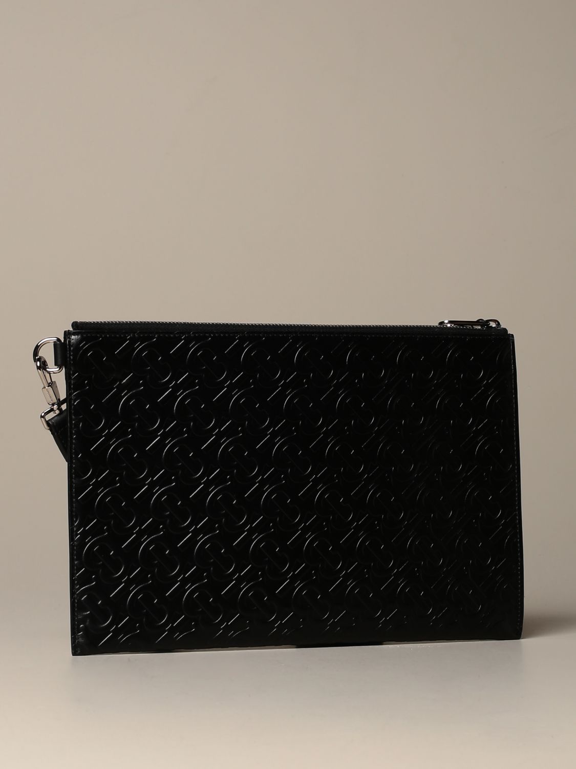 BURBERRY: leather clutch bag with all over TB monogram - Black | Burberry  wallet 8017649 online on 
