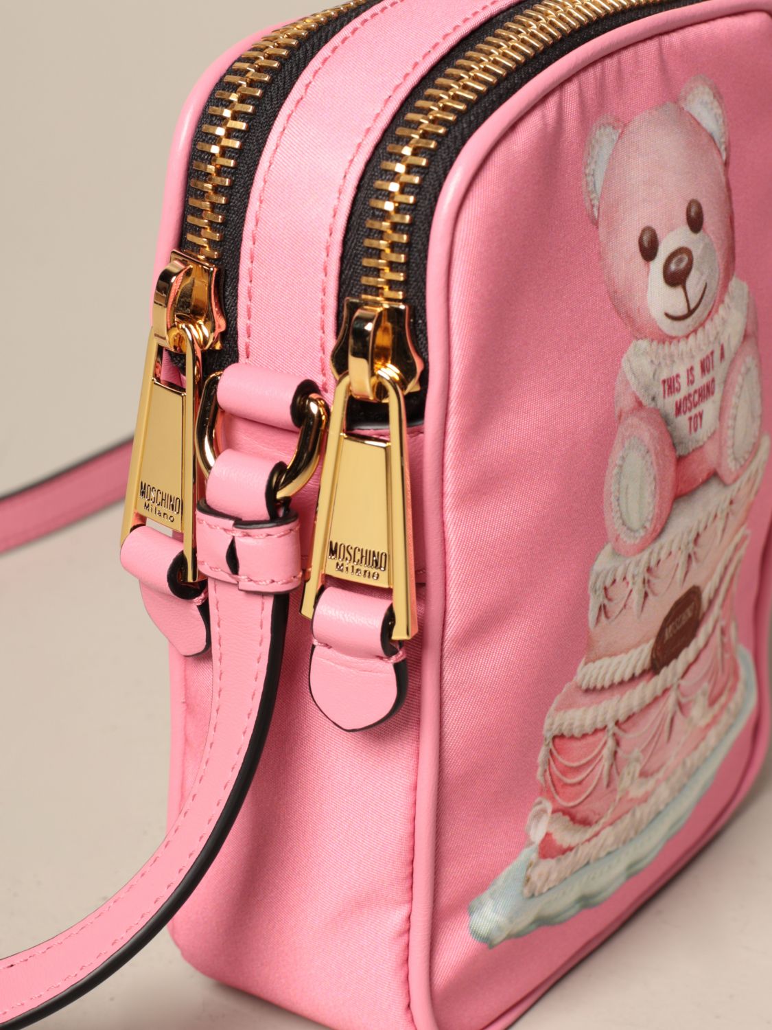 Moschino Micro Teddy Bear Nylon Belt Bag In Pink