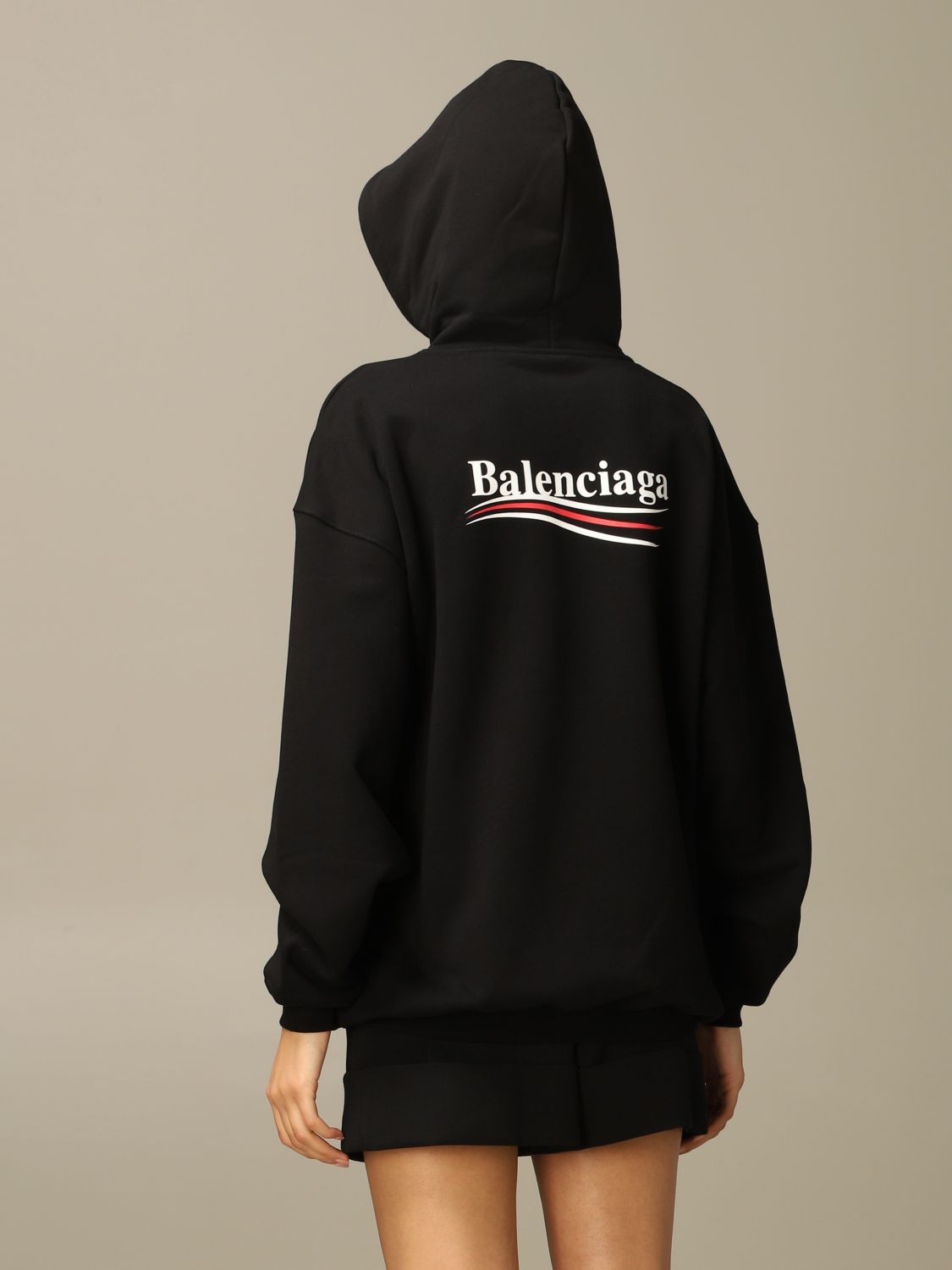 BALENCIAGA: Political Campaign hooded sweatshirt in cotton fleece Sweatshirt Balenciaga Black | Sweatshirt Balenciaga 578135 GIGLIO.COM