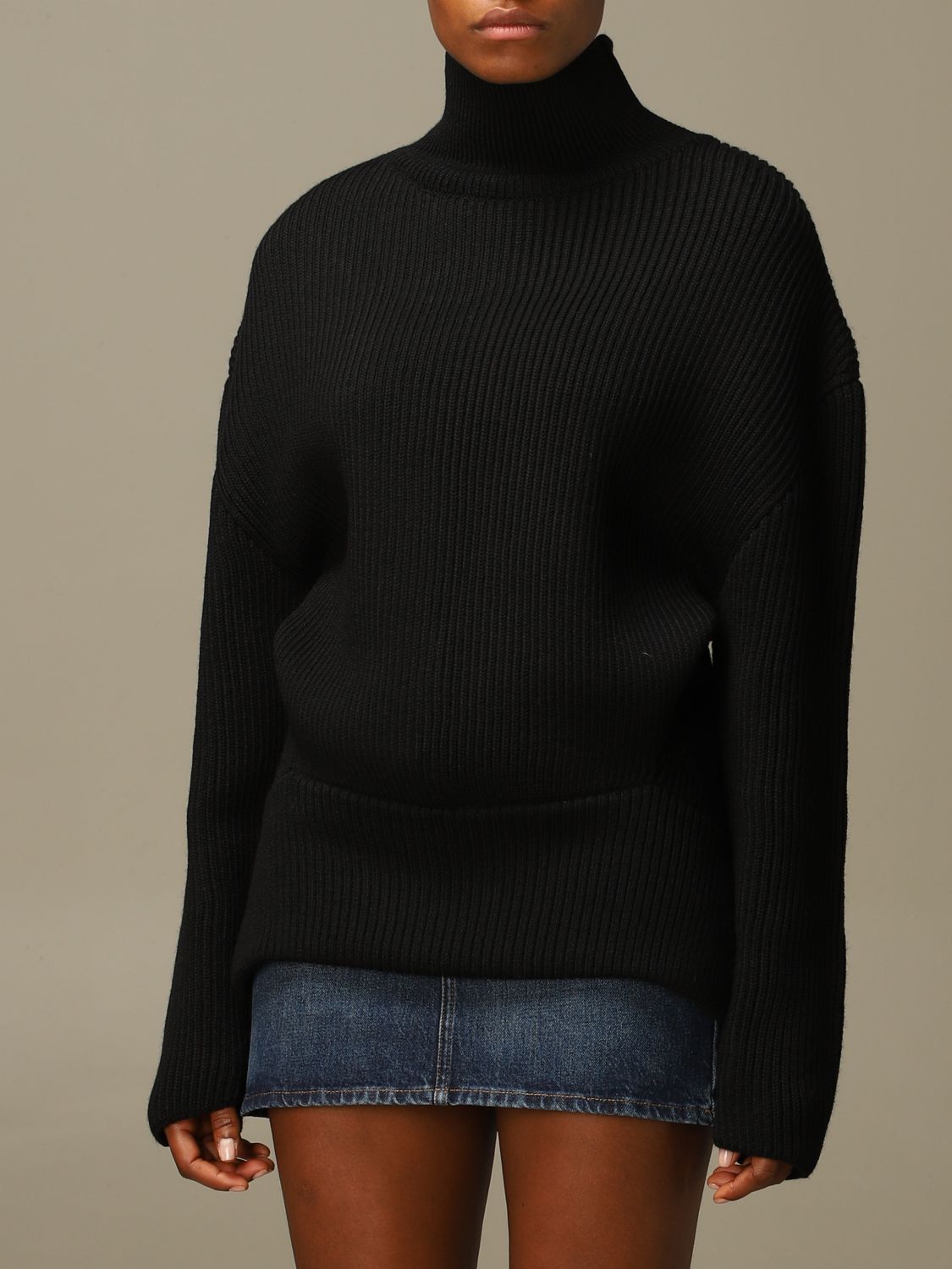 BALENCIAGA: Upside down turtleneck in ribbed wool - Black | Balenciaga  sweater 626168 T1573 online at GIGLIO.COM