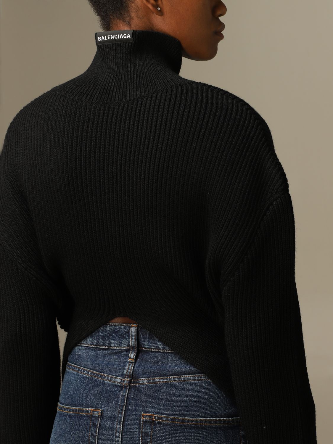 BALENCIAGA: Upside down turtleneck in ribbed wool | Sweater Balenciaga ...