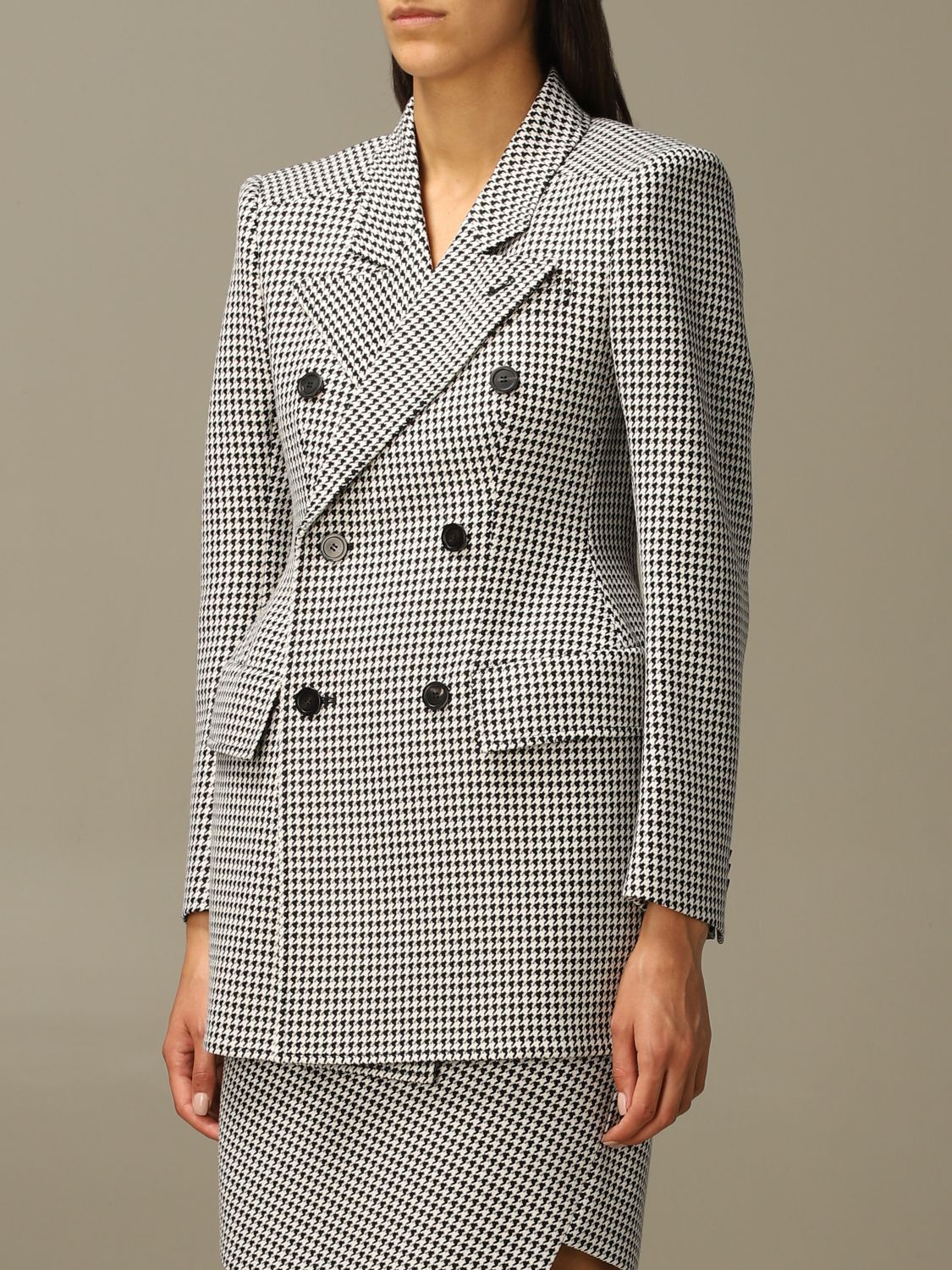 BALENCIAGA: double-breasted jacket in houndstooth wool - Black ...