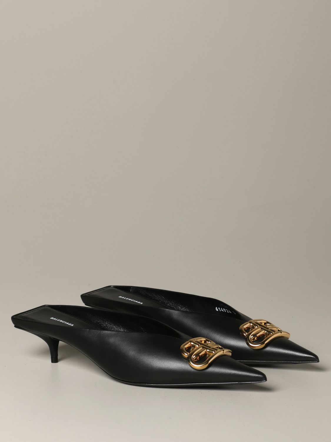 BALENCIAGA: BB mule in leather with monogram - Black | Balenciaga high