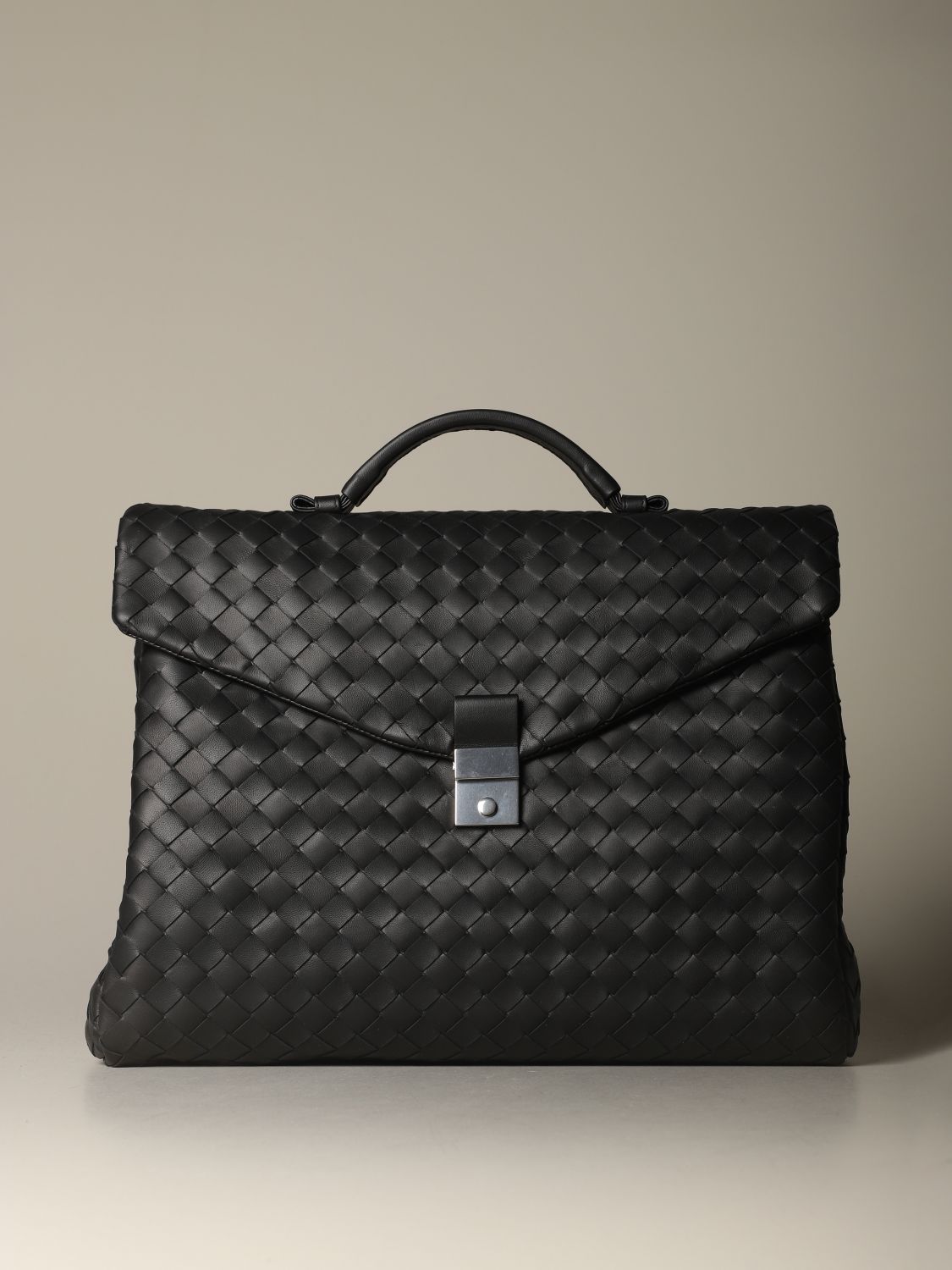 BOTTEGA VENETA: work bag in woven leather - Black | Bottega Veneta 