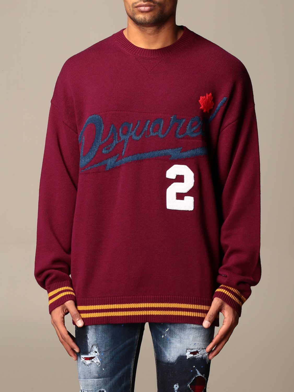 Dsquared2 Outlet: pullover with jacquard logo - Burgundy | Dsquared2 ...