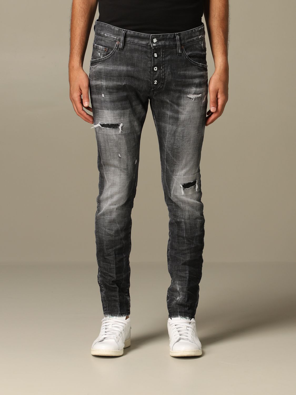 Dsquared2 Outlet: slim fit jeans with breaks - Black | Dsquared2 S74LB0783 S30357 online on
