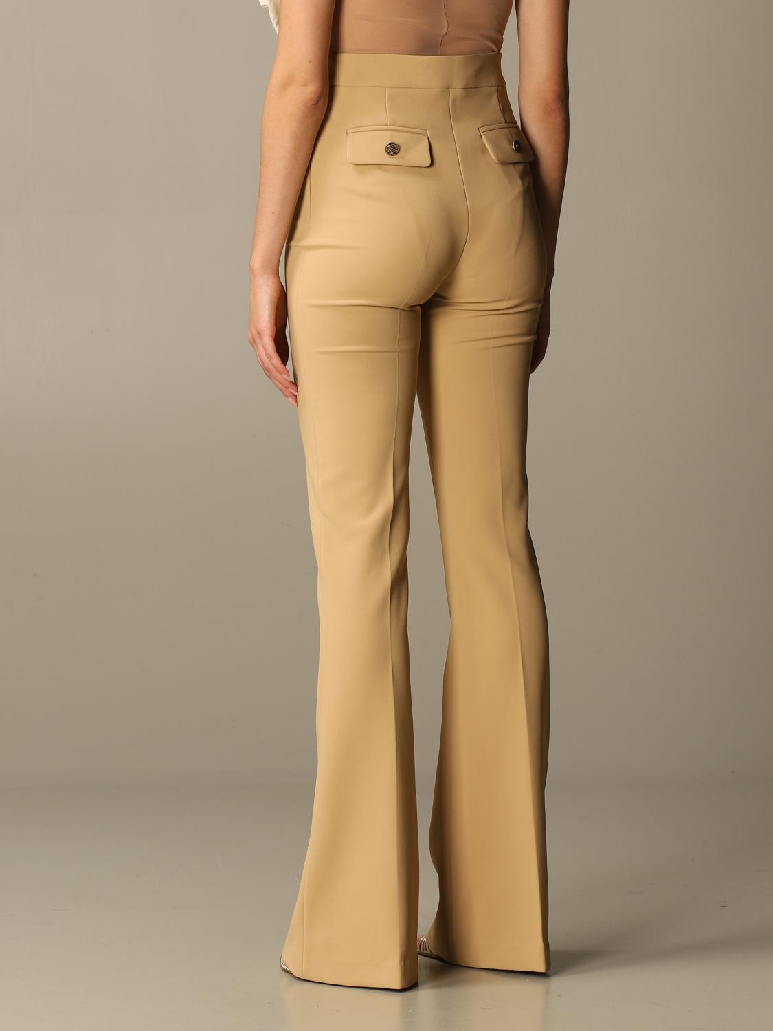 Elisabetta Franchi Outlet: Pantalone a zampa in doppio crêpe - Cammello |  Pantalone Elisabetta Franchi PA342 06E2 GIGLIO.COM