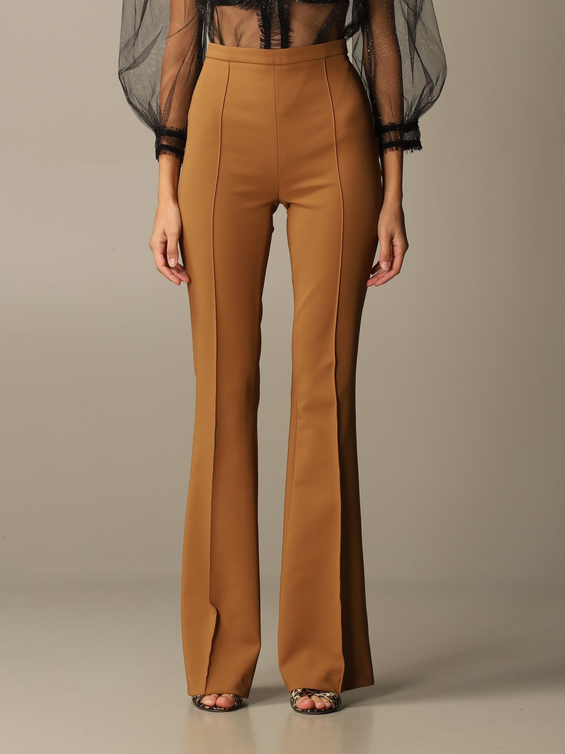 ELISABETTA FRANCHI: Completo giacca + pantalone flair - Cammello | Tailleur  Elisabetta Franchi TP001 06E2 GIGLIO.COM