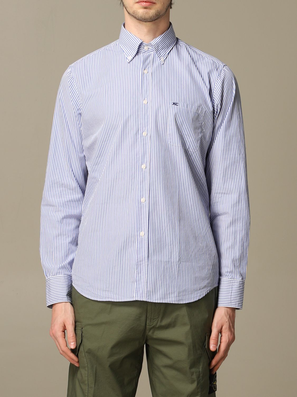Xc Washed Cotton Shirt With Micro Stripes In Blue | ModeSens