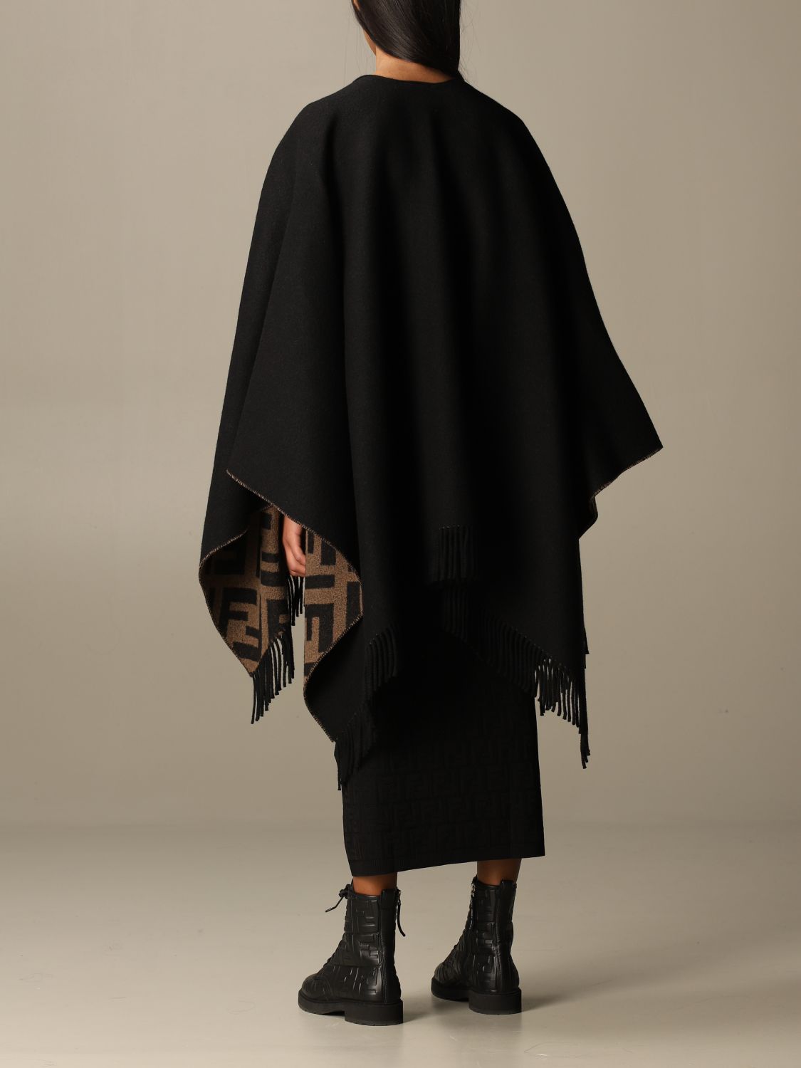FENDI: Reversible wool with all-over ff logo | Cape Fendi Women Black