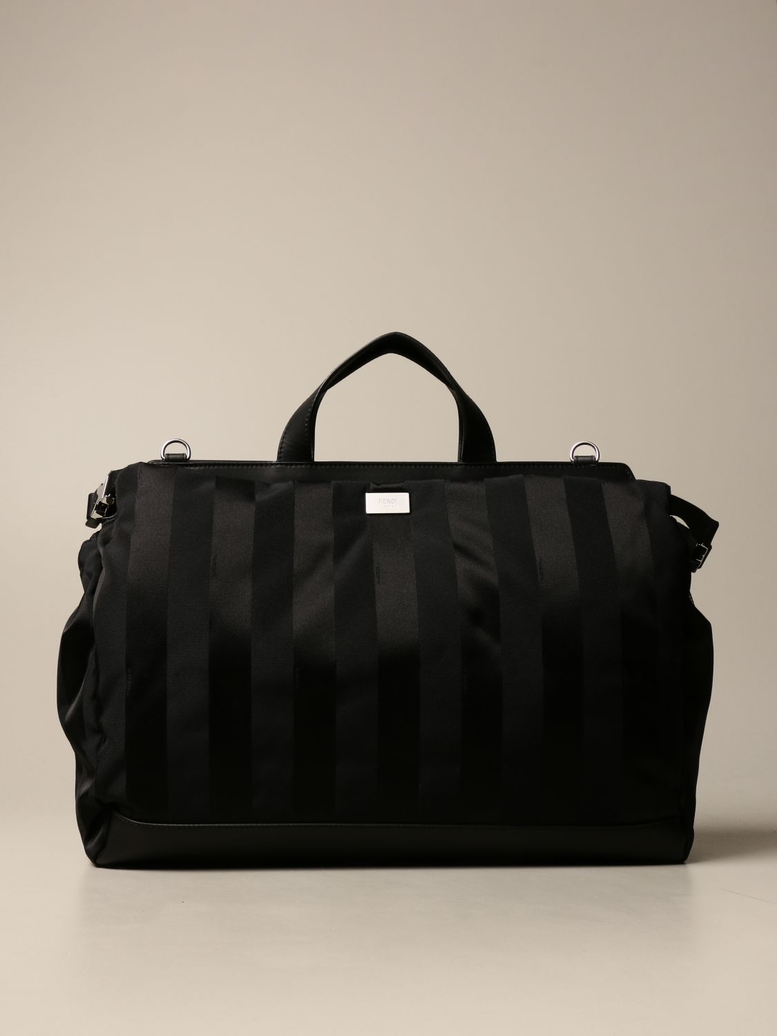 FENDI: Peekaboo bag in recycled nylon with logo bands - Black | FENDI ...